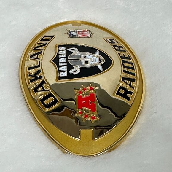 Oakland Raiders Football Shaped Metal Plate Plaque 2.75x4.75" Gold Toned For DIY - Picture 4 of 10